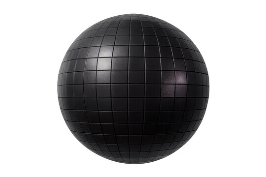 Tiled grid pattern sphere showing a dark futuristic geometric texture reflecting light on transparent background