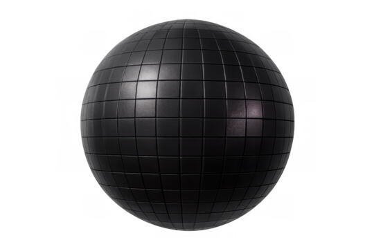 Tiled grid pattern sphere showing a dark futuristic geometric texture reflecting light on transparent background