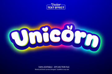 Cute Colorful Unicorn Text Effect – Editable Vector Font Style with Neon Glow