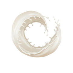 Circular splash of milk isolated on transparent background, creating dynamic movement