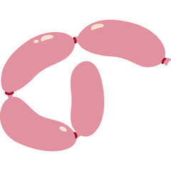 Cluster of Pink Sausages Linked Together on White Background Simple Flat Graphic Design