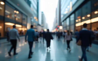 abstract motion blur image of business people crowd walking at corporate office in city downtown, blurred background, business center concept, Cinematic color tone, Generative AI. High quality