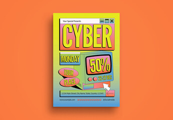 Yellow Blue Y2K Cyber Monday Flyer Layout