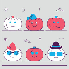 Cartoon Pumpkin Sticker Pack with Thick White Outline Set 1