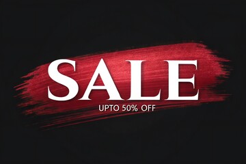 Red brush stroke sale announcement with upto 50 percent off