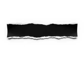 A textured black torn paper strip with rough edges isolated on white background