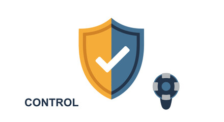 Vector illustration of a shield with a checkmark, cybersecurity and control panel