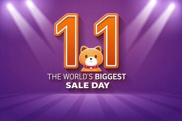 Teddy Bear and 11.11 Sale Day Announcement with Spotlights