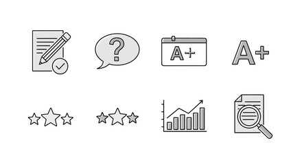 Line art evaluation symbols, representing quality assessment and performance grade