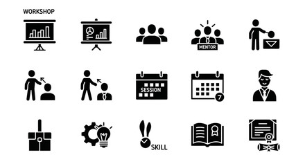 Comprehensive collection of workshop and business training related vector icons