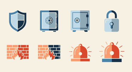 Safety and security elements: a flat design illustration emphasizing protection concepts