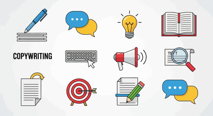 Conceptual flat design illustration of copywriting, content creation and promotion