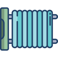 Clean Blue Radiator with Vertical Fins and Green Side Panel Isolated on Transparent Background Ideal for Home Heating and Interior Design Concepts
