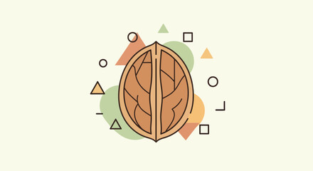 Abstract Illustration of Walnut Kernel Ennobled by A Retro Geometric Aesthetic