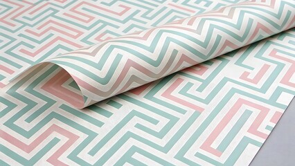 Fototapeta premium Bright Pastel Geometric Maze on Paper-Wrap Texture. Repeating geometric maze of lines in vibrant pastel tones layered on textured gift-wrap paper—bold decorative pattern.