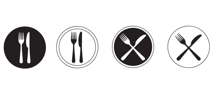 oval restaurant icons with cutlery silhouettes  - Powered by Adobe