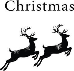 Christmas card with two reindeer and snowflakes, winter holiday concept