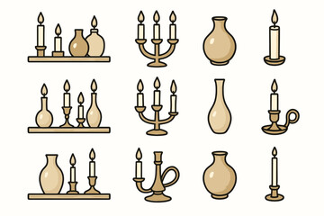 Vase vector set stand icons shelf candle display holder icon brass aesthetic