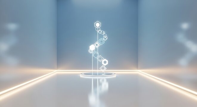 Futuristic Digital Helix Structure in a High Tech Laboratory Display