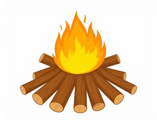 Campfire burning logs with transparent background