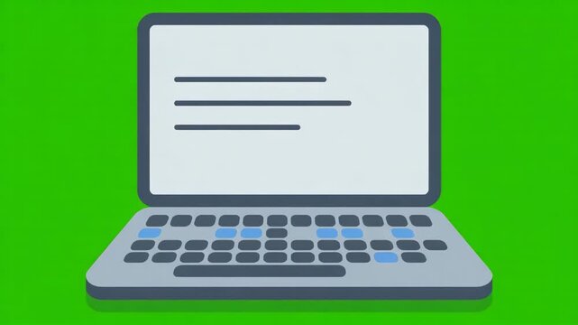 Laptop Screen Showing Text and Blue Keyboard Keys computer