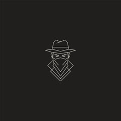 Obraz premium Bandit line art logo with mysterious masked character in bold outline.