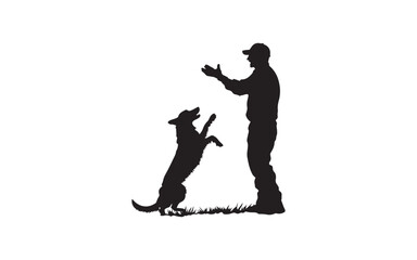 vector silhouette of a man and dog