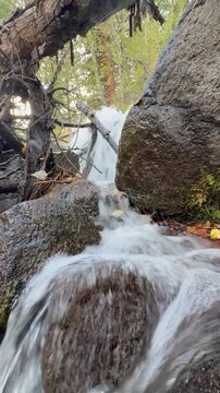 rocky white waterfall in Inyo National forest and Payahuunadu.