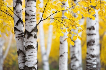 Birch trees with yellow foliage in autumn