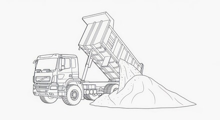 Dump truck unloading materials illustration against white background