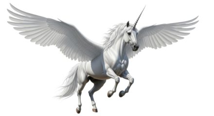 Majestic white pegasus with wings spread transparent background cutout png