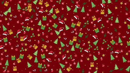 Festive red background with Christmas holiday icons for greeting cards, social media posts, wrapping paper, and holiday-themed designs. - Powered by Adobe