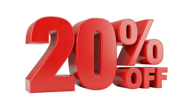 Red 20 off text with transparent background cutout png