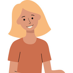 Close Up Portrait Of A Smiling Blonde Woman With Short Hair Wearing A Rusty Orange T Shirt With A Transparent Background Simple Flat Illustration Style