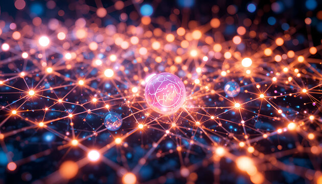 Abstract network with glowing nodes and connections in a futuristic design