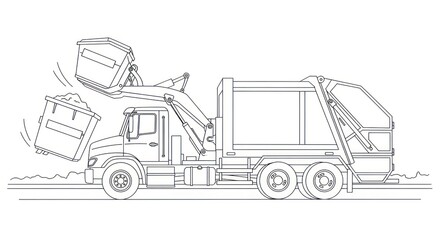 Garbage truck loading trash cans vector illustration for recycling concept