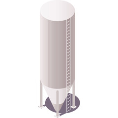 Industrial Silo Tower With Ladder Attached On White Background Isometric View Representing Storage And Production In A Brewery Or Factory Setting