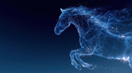 Blue digital silhouette horse with stars