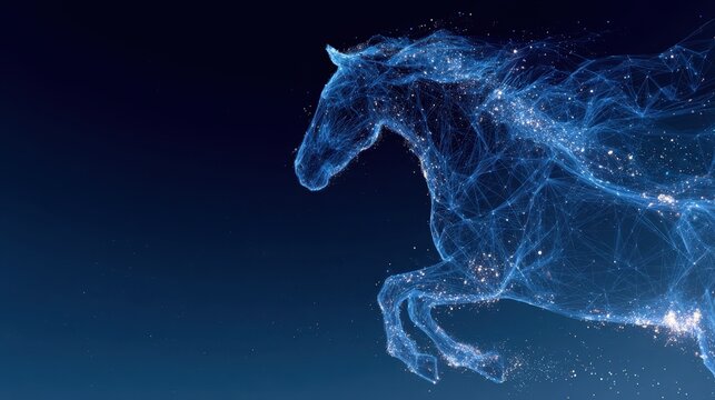 Blue digital silhouette horse with stars