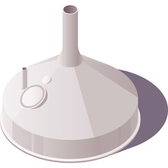 Isometric View of a Light Gray Industrial Funnel with a Small Pipe Detail and Dark Shadow on a Transparent Background