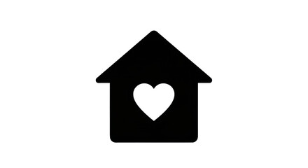 House icon with heart symbol in outline style for love and home concept