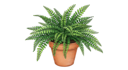 Illustrated fern plant in a terracotta pot with vibrant green foliage