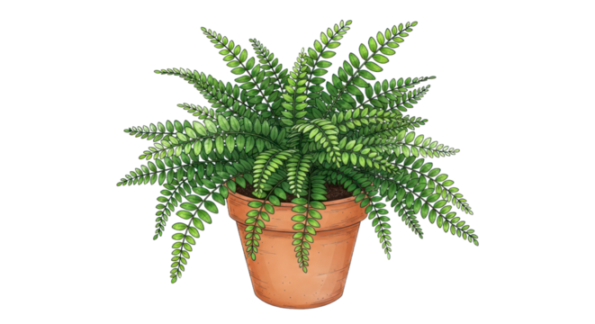 Illustrated fern plant in a terracotta pot with vibrant green foliage - Powered by Adobe