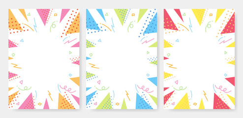 カラフルでかわいいサンバースト背景セット　ポップなデザイン