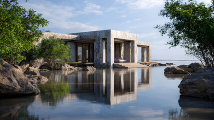 Contemporary Coastal Retreat Designed with Sustainable Features and Surrounded by Natural Beauty on Calm Waters