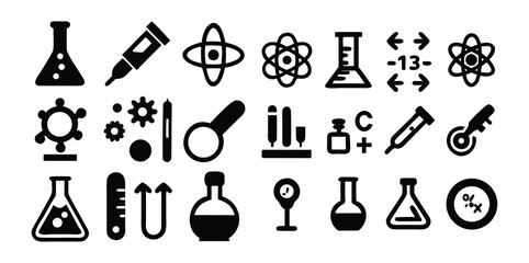 Science & Laboratory Icons Pack | Chemistry, Physics, Biology, and Research Tools Vector Set | Minimal Line & Solid Style
