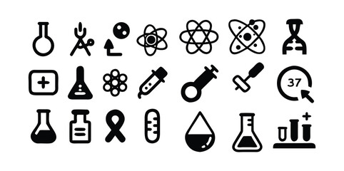 Science & Laboratory Icons Pack | Chemistry, Physics, Biology, and Research Tools Vector Set | Minimal Line & Solid Style