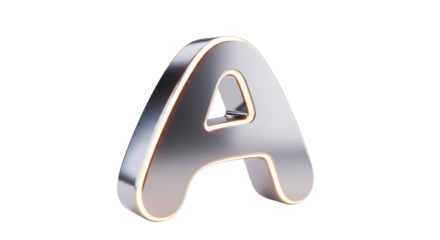 Metallic letter a with glowing outline isolated on transparent background