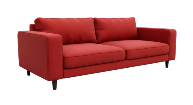 Modern red two seater sofa with soft cushions and minimalist design isolated - Powered by Adobe