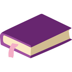 Closed Purple Hardcover Book with Light Pink Bookmark Isolated on Transparent Background